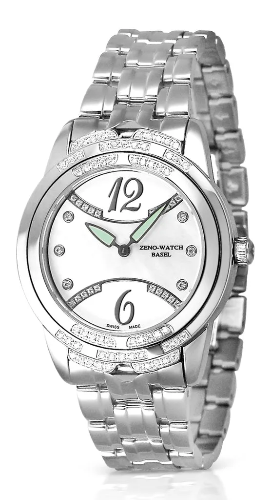Zeno-Watch Basel Fashion Swarowski Crystals Shell montre femme nacre