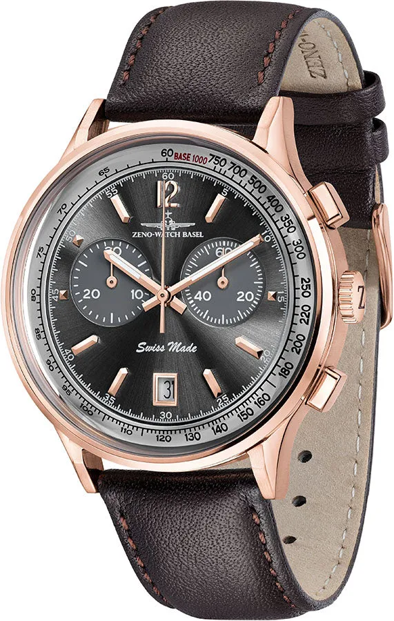 Zeno-Watch Basel Luc Tachymeter Quartz Chrono montre cadran gris