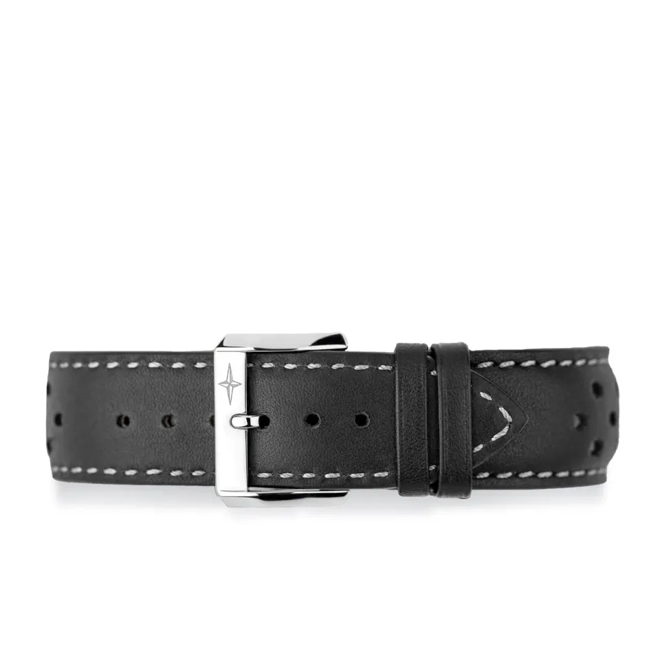 Davosa bracelet cuir noir rallye coutures blanches