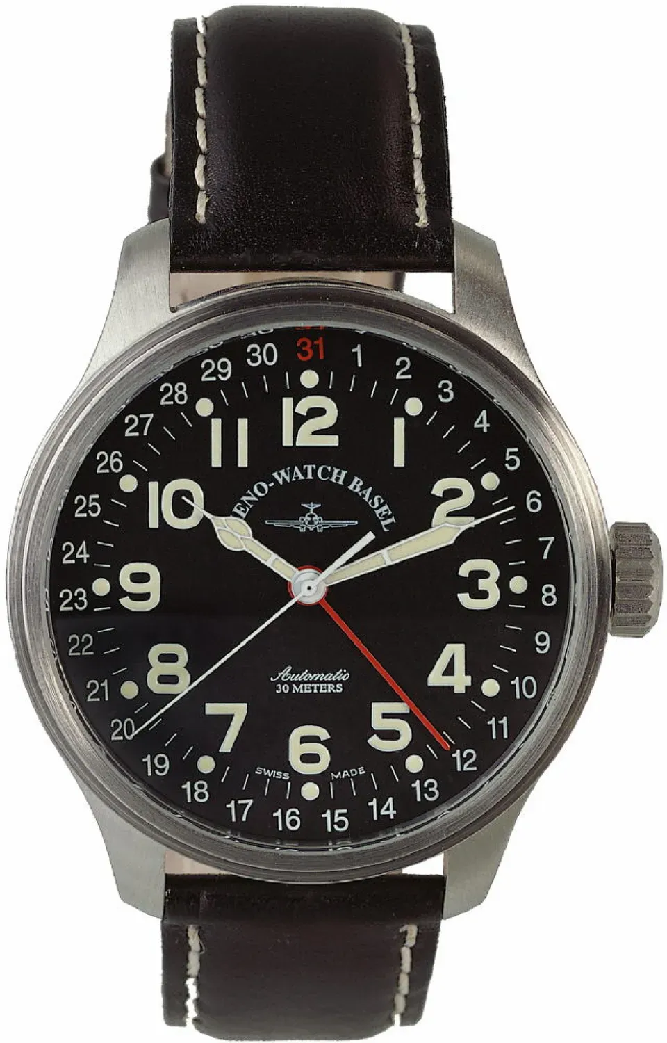 Zeno-Watch Basel Pointer Date montre automatique fleche rouge