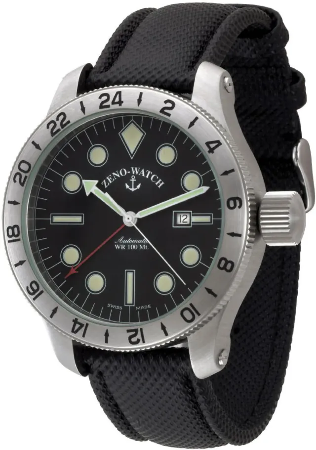 Zeno-Watch Basel Jumbo GMT montre Dual Time à lunette