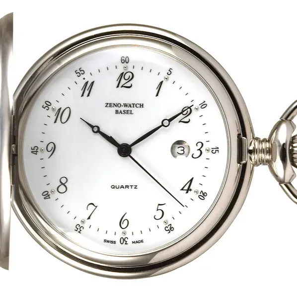 Zeno-Watch Basel Savonette Classic Numbers montre de poche quartz chromée