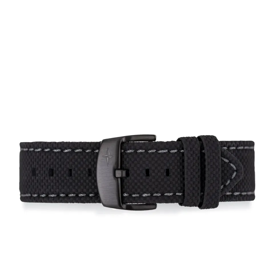 Davosa bracelet cuir veau noir 22mm coutures grises