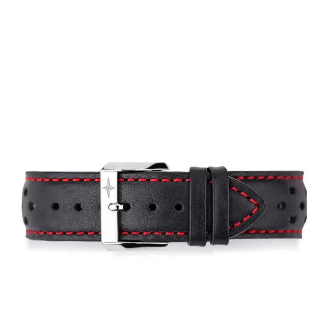 Davosa bracelet cuir de veau noir 22 mm surpiqûres rouges L