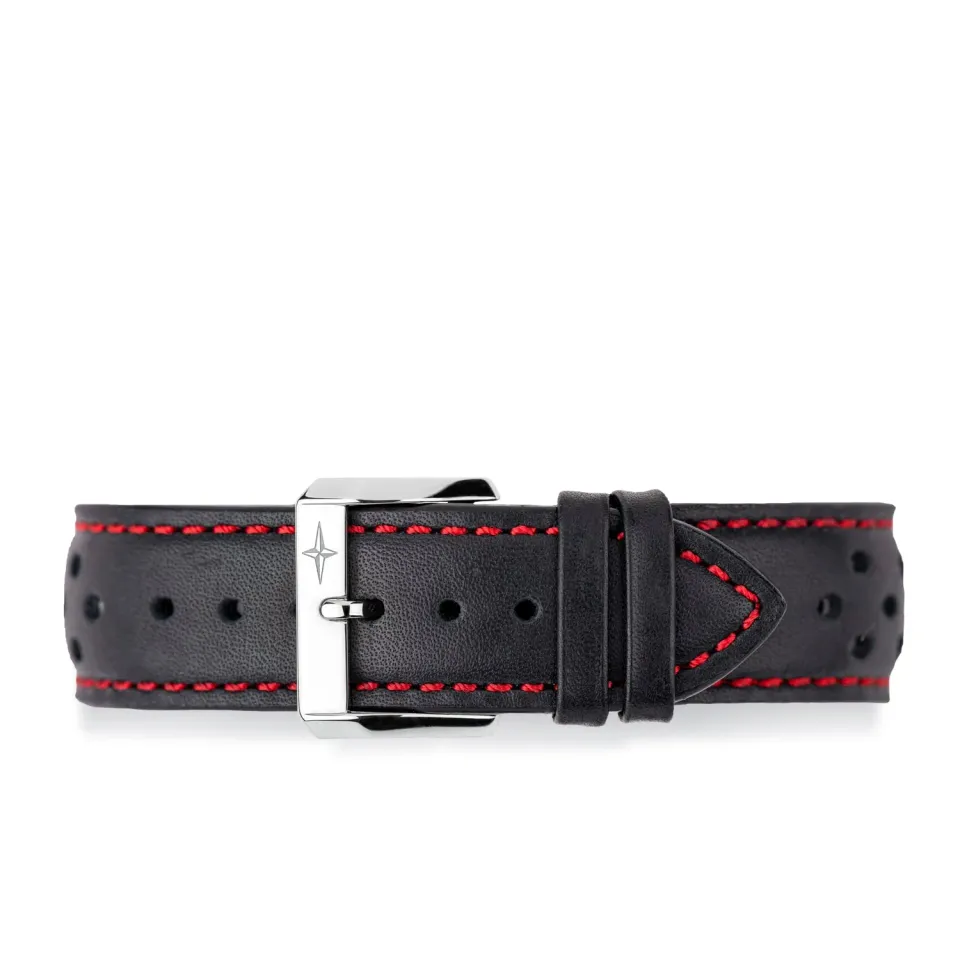 Davosa bracelet cuir de veau noir 22 mm surpiqûres rouges L