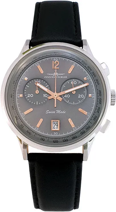 Zeno-Watch Basel Luc Tachymeter Quartz Chrono montre cadran gris