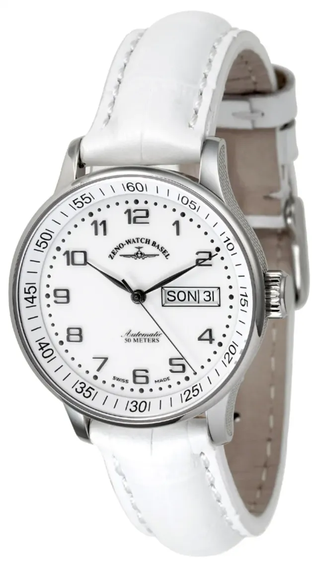 Zeno-Watch Basel Medium Size Day Date montre blanche jour date