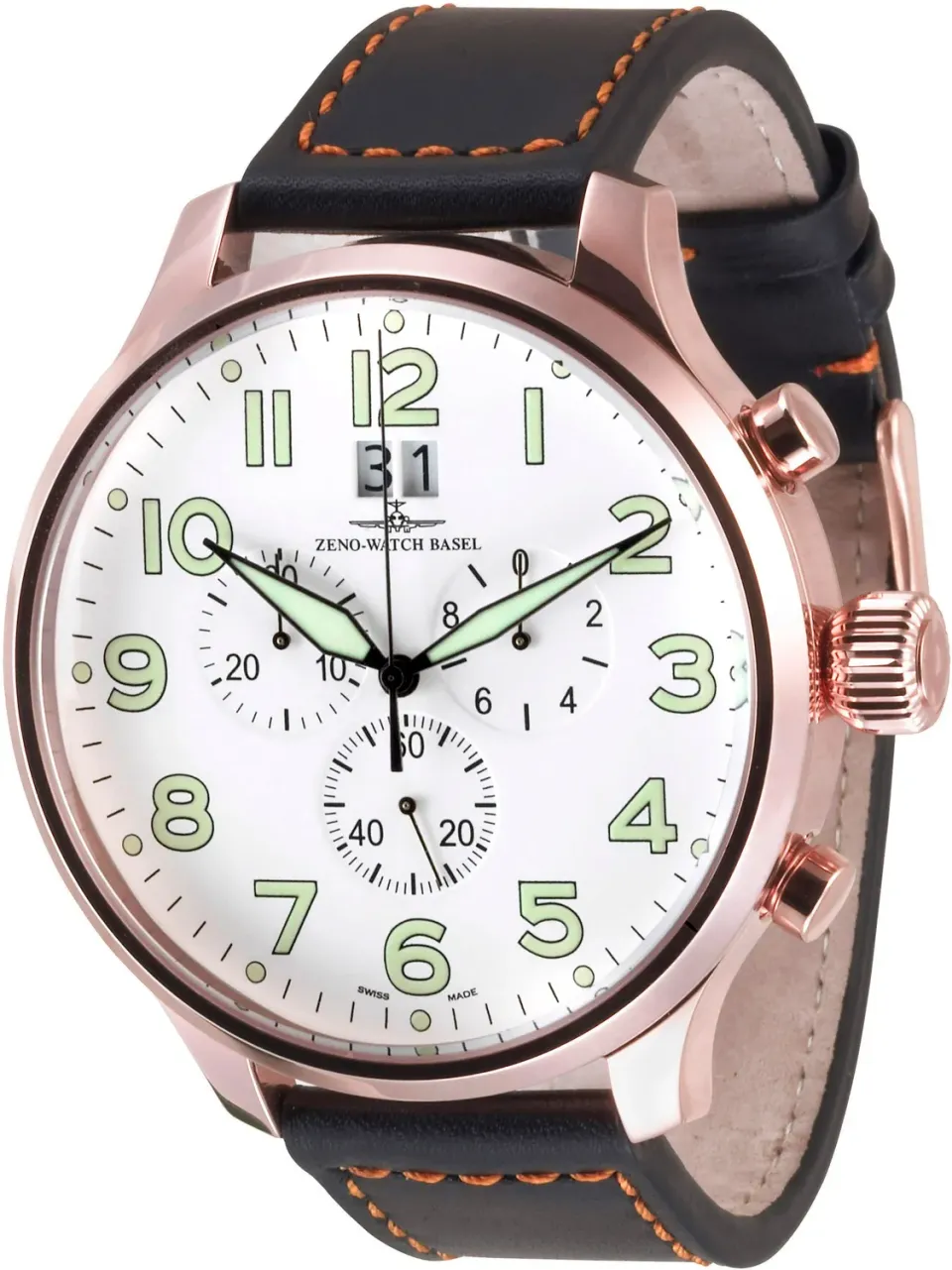 Zeno-Watch Basel Super Oversized Chrono Big Date montre plaqué or