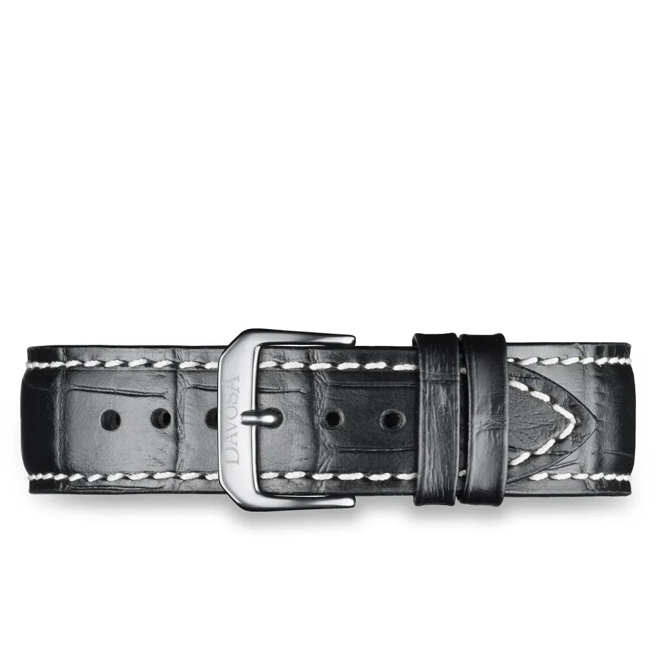 Davosa bracelet cuir noir grain croco boucle