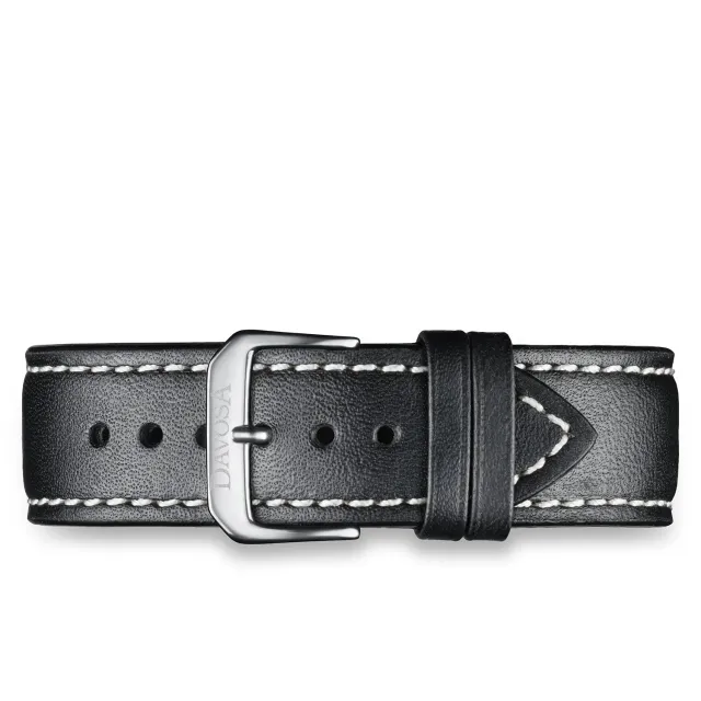 Davosa Bracelet Cuir de Veau Noir 22mm Surpiqures
