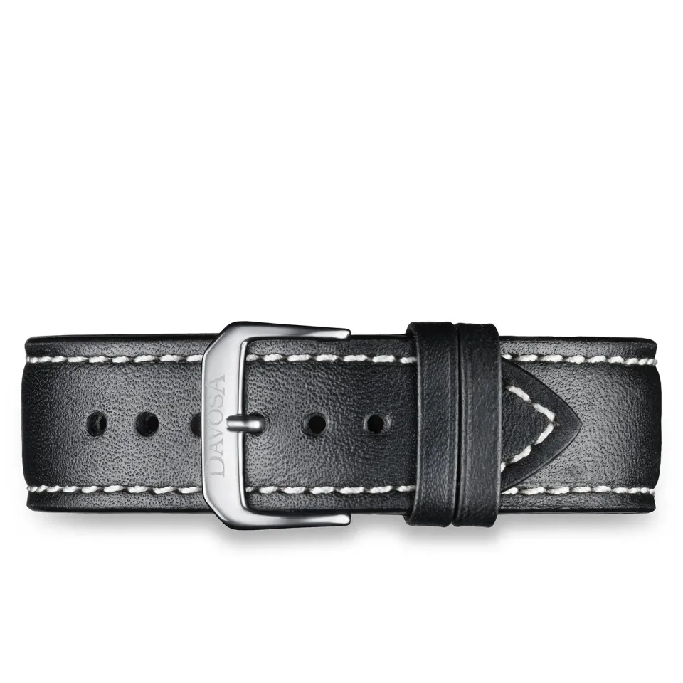 Davosa Bracelet Cuir de Veau Noir 22mm Surpiqures