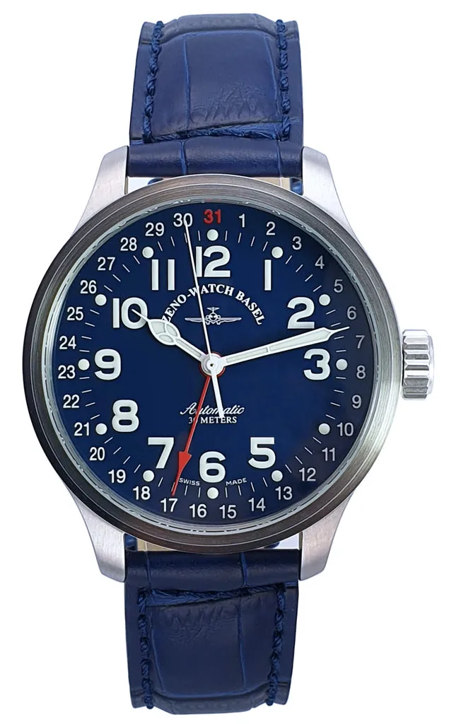 Zeno-Watch Basel Pointer Date montre automatique fleche rouge